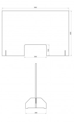 Spuckschutz Plexiglasscheibe für Theke quer Zeichnung